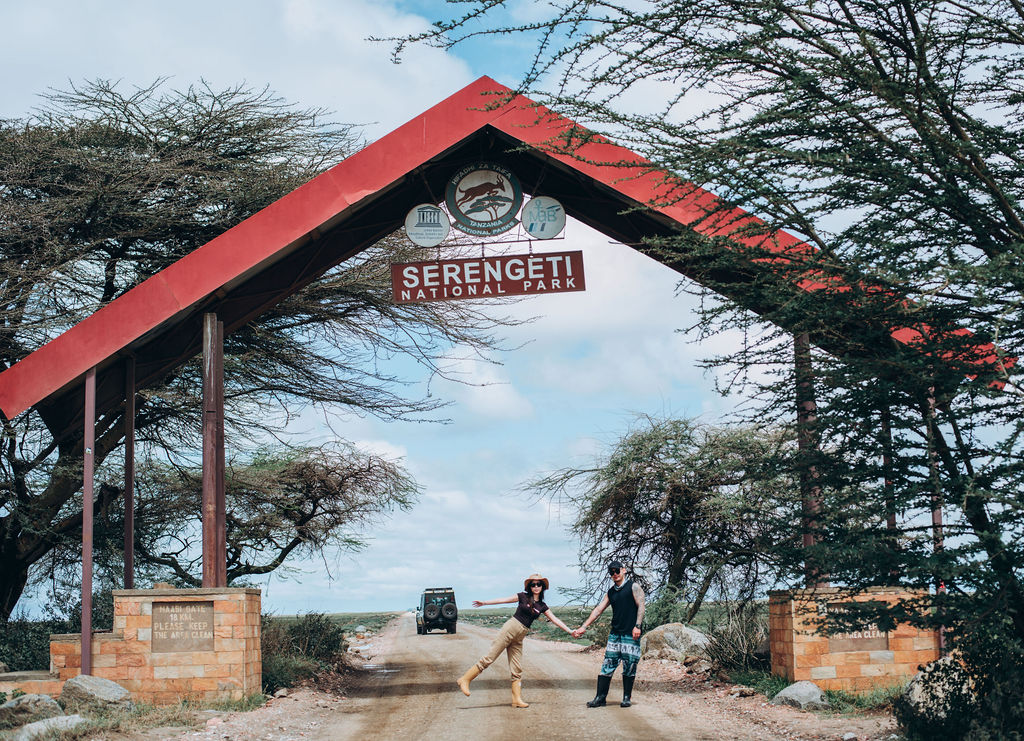 Guests at the Serengeti National Park entrance gate